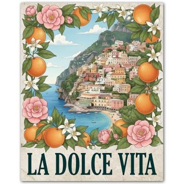 Imagem de ZUKIY Trio Dolce Vita de verão italiano - Impressões de arte de parede vintage da Itália - Conjunto de pôsteres sem moldura 20 x 25 cm - Decoração da Costa Amalfitana - Decoração de parede italiana