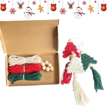 Imagem de Kit de enfeite de macramê, Kit de macramê de Natal | Decoração de Kit Macramê de Natal | Enfeites de macramê, pingente de árvore de Natal, artesanato de Natal para adultos, entrada de macramê para cas