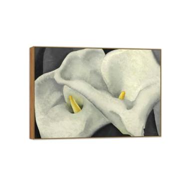 Imagem de Georgia O'Keeffe Famosas Impressões em tela de arte de parede prontas para pendurar - dois lírios de calla - pintura de moldura de madeira para decoração de sala de estar 50 x 70 cm 20 x 27 pol