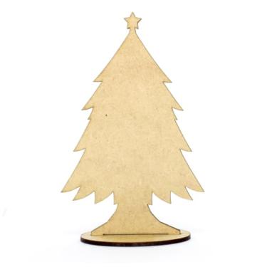 Imagem de Kit 10 Árvore de Natal MDF Cru com Estrela 3mm Corte a Laser com Base Decorativa