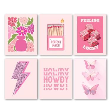 Imagem de Bgohrd Conjunto de pôsteres rosa, rosa, dados da sorte, leopardo, relâmpago, borboleta, impressões de arte de parede para decoração de sala de estar, pôster de pintura feminina moderna para quarto de
