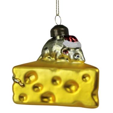 Imagem de HomArt Enfeite de rato e queijo, 7,5 cm, vidro, multicolorido