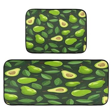 Imagem de Wassud Abacates verdes (2) tapetes de cozinha para decoração de casa tapetes de cozinha acolchoados antifadiga tapetes de cozinha antiderrapante lavável essencial de cozinha conjunto de 2