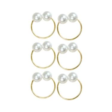 Imagem de Kit de 6 Anéis para Guardanapos com Pérola Dupla Argola Dourada ou Prata 4 x 3 cm (6 Pçs Pérolas/Dourado)