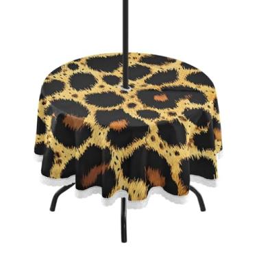 Imagem de CEBUGI Toalha de mesa redonda para uso ao ar livre, estampa animal, impermeável, com furo Umberlla, capa de mesa lavável para pátio, cozinha, sala de jantar, 152 cm