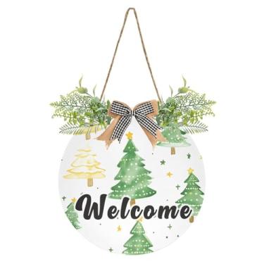 Imagem de YETTASBIN Placa de boas-vindas para árvore de Natal, placa de parede à prova d'água, guirlanda decorativa de alpendre para inauguração de casa, quintal, jardim, decoração de férias, 30 x 30 cm
