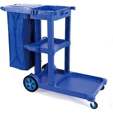 Imagem de Carrinho de limpeza de rack de armazenamento hotel restaurante multiuso carrinho de lavanderia saco de lixo de grande capacidade rodízios de borracha dobráveis azul shopping center, capa de bolsa