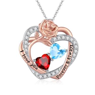 Imagem de Colares femininos com coração rosa, banhado a ouro rosa 14K, pingente de coração duplo sobreposto, presente de aniversário de aniversário de dia dos namorados para sua esposa, mãe, filha, joia com