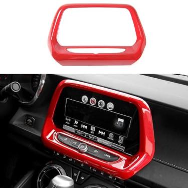 Imagem de MICROCK Moldura de tela de console central saída de ar capa de acabamento de ventilação CA para Chevrolet Camaro 2017 2018 2019 2020 2021 2022 2023 2024, vermelho ABS