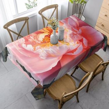 Imagem de ZTPOWQA Toalha de mesa de jantar com estampa de peônia de jardim, 89 x 139 cm, retangular, impermeável, reutilizável, festa de jantar