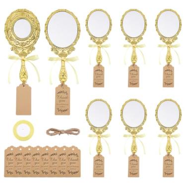 Imagem de PH PandaHall Conjunto de 8 espelhos de mão vintage, espelhos de mão de flores em relevo, espelho oval de princesa com fita de cetim, etiquetas de presente para lembrancinhas de festa, presentes de