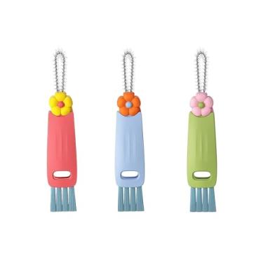 Imagem de Escova de limpeza de tampa de copo 3 em 1, limpador de lacunas de garrafa multifuncional para espaços apertados, ferramentas portáteis de limpeza de cozinha doméstica, 3 peças - flor