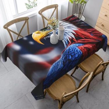 Imagem de ZTPOWQA Toalha de mesa de jantar com estampa de águia americana 89 x 139 cm, retangular, impermeável, reutilizável, festa de jantar