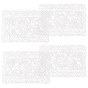 Imagem de 4 peças de jogo americano retangular de renda, branco, vintage, crochê, 46,7 x 32,5 cm, enfeites elegantes para mesas, perfeitos para casamentos e festas de chá