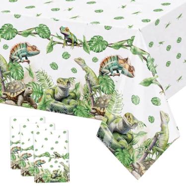 Imagem de MEHOFOND 3 peças de toalhas de mesa para répteis – 274 x 137 cm Capa de mesa de tartaruga de cobra da selva - decoração de mesa descartável para festa de réptil, toalha de mesa com estampa de folha de
