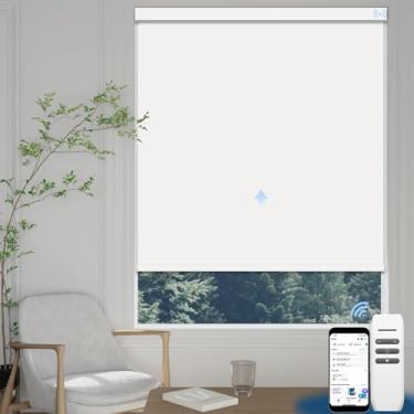 Imagem de Uilvffo Persianas motorizadas com controle remoto, persianas automáticas blackout para janelas elétricas, controle de aplicativo de persianas motorizadas para quarto e escritório (Blackout-Pure White