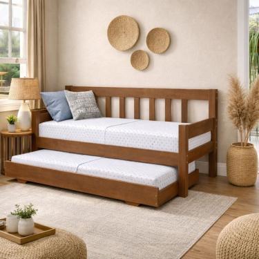 Imagem de Sofá Cama De Madeira Maciça Com Cama Auxiliar De Solteiro