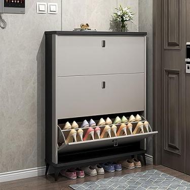 Imagem de Armário de sapatos com 3 gavetas dobráveis para entrada, prateleiras organizadoras estreitas de sapato, unidade organizadora de armário de armazenamento de sapatos, armário moderno para sapatos (50 x