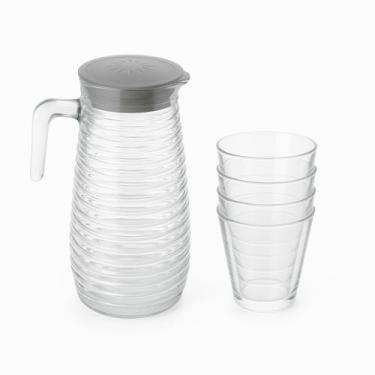 Imagem de Jarra de Vidro 800 ml com Tampa e 4 Copos 200ml Design com Linhas Horizontais Transparente