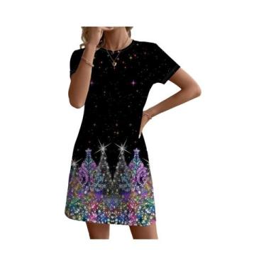 Imagem de Vestido Longo Com Estampa De Árvore De Natal Vermelha E Dourada Para M