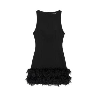 Imagem de Vestido Mini Preto Com Plumas Sem Mangas off Shoulder Corset Vestido D