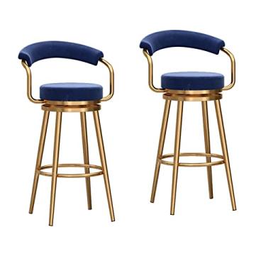 Imagem de Banquetas de altura para balcão, conjunto de 2 cadeiras de jantar giratórias modernas de 61 cm, bancos de bar dourados estofados de veludo, bancos de ilha com suporte de 150 kg, azul nº 5