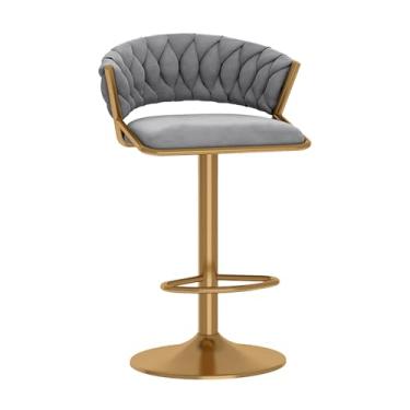 Imagem de Bancos de bar giratórios, 1 peça, banquetas de veludo ajustáveis para cozinha, ilha, sala de jantar, cadeiras de bar modernas com encosto trançado