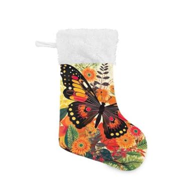 Imagem de ATTX Meias de Natal de borboleta laranja, suportes de presente brancos de pelúcia para decorações de festas de fim de ano (17,7 polegadas, 1 pacote) #356