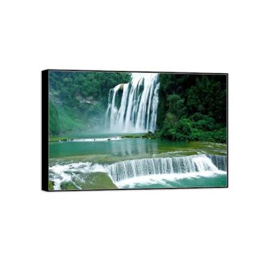Imagem de Quadro preto arte de parede paisagem impressões em tela - Cachoeira árvore lago pintura decoração quadros para quarto 30x45cm12x18in