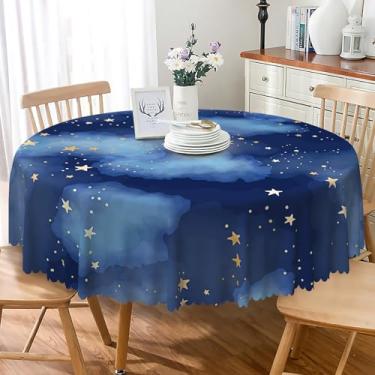 Imagem de SIEDYCV Toalha de mesa redonda azul céu noturno 152 cm, tecido galáxia, nuvem estrela, poliéster, resistente a vincos, lavável, espaço, universo, capa de mesa para jardim, acampamento, piquenique