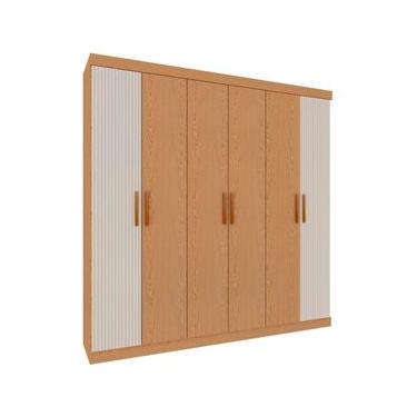 Imagem de Guarda-Roupa Casal Genialflex Palermo, 6 Portas, 2 Gavetas e 4 Prateleiras 205cm de largura – Cinamomo/White Laca Detalhe Frisado