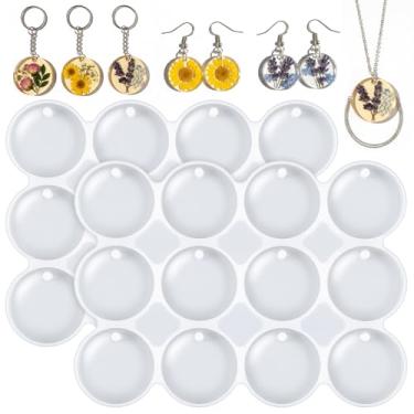 Imagem de Moldes de chaveiro de resina de 24 cavidades com círculos planos brilhantes com furo conjunto de brincos redondos perfurados para brincos faça você mesmo, chaveiro, fabricação de joias, artesanato