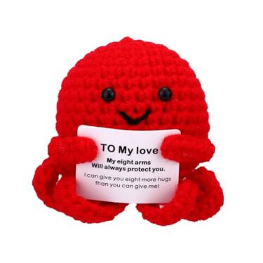 Imagem de Polvo de Crochê para o Seu Amor, Polvo Pelúcia Fofo e Positivo Ideal para Presentear em Aniversários Dia Dos Namorados ou Como Decoração Mesa