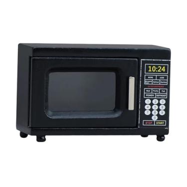 Imagem de Fenteer Mini forno de micro-ondas para casa de bonecas, simulação de eletrodoméstico de cozinha em madeira, escala 1/12, para diorama de sala de jantar,