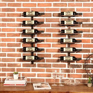 Imagem de HHHJQFAAT Suporte de parede para copos de vinho, rack de armazenamento de vinho para 6 garrafas, prateleira de armazenamento de parede para decoração de casa, suporte de garrafa de vinho tinto, barra