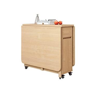 Imagem de ZXLPHA Mesa de jantar dobrável de madeira maciça, multifuncional, móvel com gaveta, roda, pressão, expansão frente e verso, trabalho, estudo, quarto, sala de estar