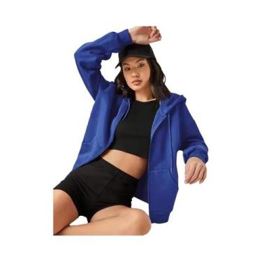 Imagem de Moletom Feminino Oversized Com Capuz De Fleece Quente Com Zíper Moda C