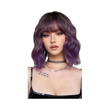 Imagem de Peruca Ombre Loira Curta Ondulada Cosplay Lolita Com Franja, Cabelo Si