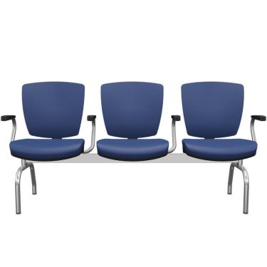 Imagem de Cadeira Longarina 3 Lugares Aeroporto Recepção Cromado Baixa Flexi P03 Vinil Azul - Lyam