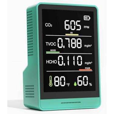Imagem de Monitor profissional de qualidade do ar interno 5 em 1 monitor de CO2 portátil para ambientes internos | Temperatura | Detector de formaldeído | TVOC de umidade | Testador de qualidade do ar - Monitor