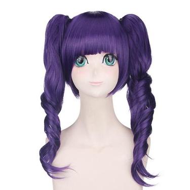 Imagem de Peruca de cosplay Anime Purple Curly 50cm com tranças para W - yiweisa