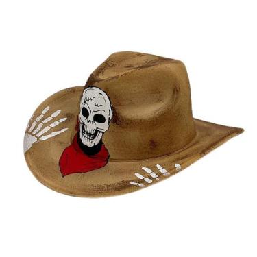 Imagem de Chapéu de cowboy com design de caveira de Halloween para adultos - pol
