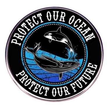 Imagem de Broche Pin Protect Our Ocean Whale Dolphin Alloy 3x3cm - yiweisai