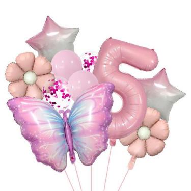 Imagem de Conjunto de balões Butterfly Foil 32 cm, 10 unidades e número do 5º an