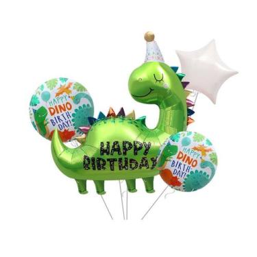 Imagem de Conjunto de balões Dinosaur Birthday, 4 peças de papel alumínio verde 