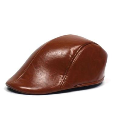 Imagem de Cap Flat Gatsby Newsboy Faux Leather Brown para homens - Yiweisai