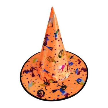 Imagem de Chapéu de bruxa laranja metálico em folha de ouro, fantasia de Hallowe
