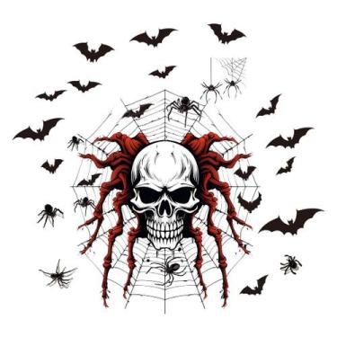 Imagem de Adesivos de parede Halloween Skull Spider Web com morcegos 30x40cm PVC