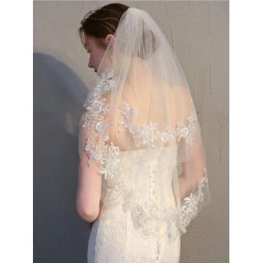 Imagem de Véu de renda de casamento JWICOS Gorgeous 2 Tier Ivory para noivas