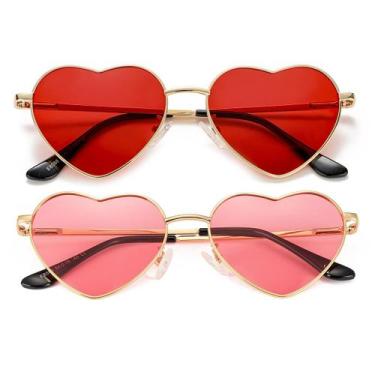 Imagem de Óculos de sol JOVAKIT Polarized Heart para mulheres dourado/vermelho +